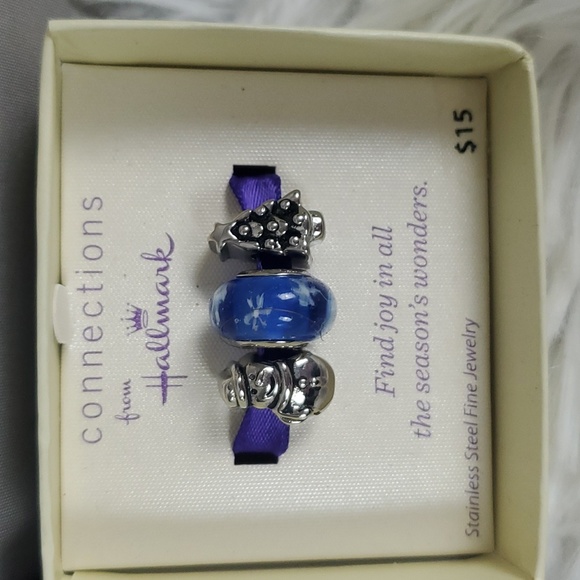 Hallmark Stainless Steel Holiday 3 Pk Tree, Snowman & Blue Glass Bead, NEW - Picture 2 of 4